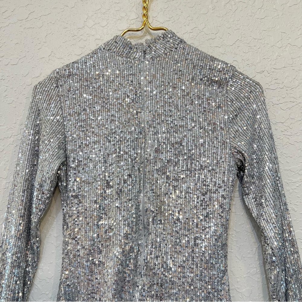 Abercrombie & Fitch Silver Sequin Long Sleeve Mock Neck Mini Dress NWT - Picture 6 of 12